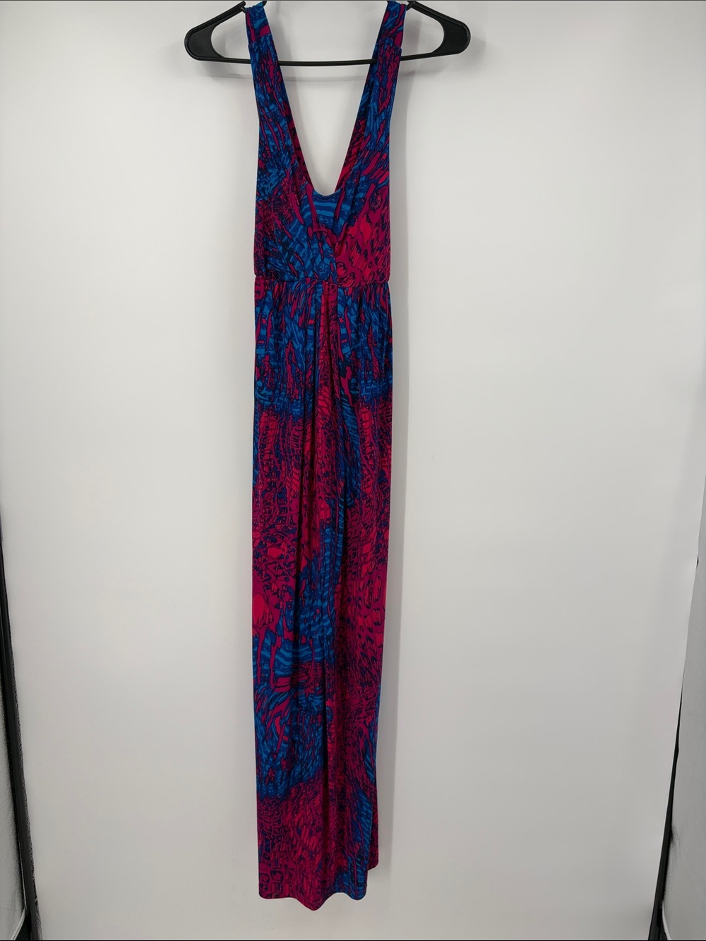 Liz Lange Maternity Pink and Blue Abstract Criss Cross Strap Maxi Dress Size XS